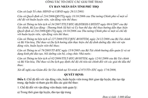 Quyết định 2520/QĐ-UBND 2009 chế độ vận động viên huấn luyện viên trọng tài thể thao Phú Thọ