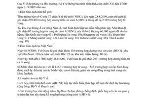 Thông báo 1644/TB-DPMT tình hình dịch cúm A H1N1