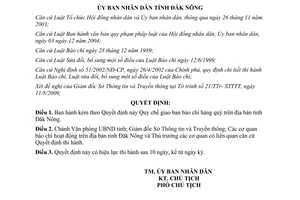 Quyết định 15/2009/QĐ-UBND Quy chế giao ban báo chí hàng quý Đăk Nông
