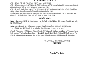 Quyết định 37/2009/QĐ-UBND bổ sung giá đất  cho thuê đất tại khu công nghiệp Hòa Hội