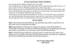 Quyết định 72/2009/QĐ-UBND chức năng, nhiệm vụ, quyền hạn cơ cấu tổ chức Sở Tài chính tỉnh Lâm Đồng