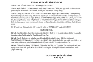 Quyết định 23/2009/QĐ-UBND chức năng nhiệm vụ quyền hạn cơ cấu Sở Tư pháp Lào Ca