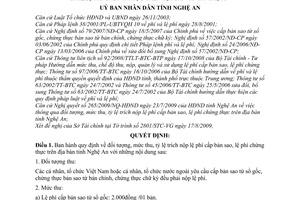 Quyết định 85/2009/QĐ-UBND đối tượng, mức thu, tỷ lệ trích nộp lệ phí cấp bản sao, lệ phí chứng thực trên địa bàn tỉnh Nghệ An