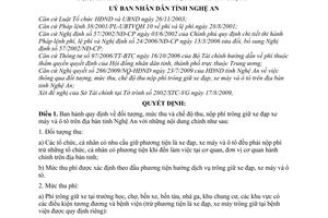 Quyết định 84/2009/QĐ-UBND đối tượng, mức thu chế độ thu, nộp phí trông giữ xe đạp xe máy ô tô trên địa bàn tỉnh Nghệ An