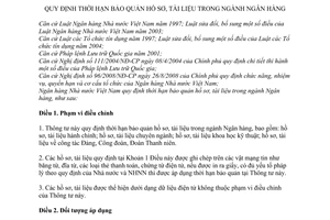 Thông tư 20/2009/TT-NHNN thời hạn bảo quản hồ sơ tài liệu ngành ngân hàng