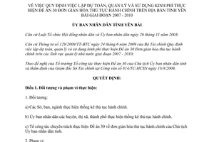 Quyết định 21/2009/QĐ-UBND dự toán quản lý sử dụng kinh phí đơn giản hóa thủ tục hành chính Yên Bái 2007 2010