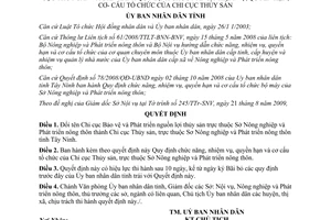 Quyết định 46/2009/QĐ-UBND đổi tên Chi cục Bảo vệ Phát triển nguồn lợi thủy sản Tây Ninh