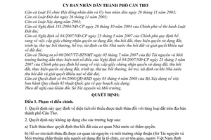 Quyết định 49/2009/QĐ-UBND diện tích tối thiểu được tách thửa từng loại đất thành phố Cần Thơ