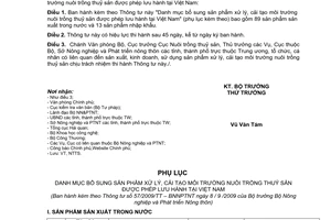Thông tư 57/2009/TT-BNNPTNT Danh mục bổ sung sản phẩm xử lý, cải tạo môi trường nuôi trồng thuỷ sản được phép lưu hành tại Việt Nam