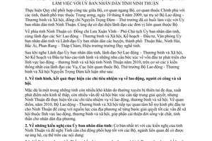 Thông báo 3361/TB-LĐTBXH kết luận lãnh đạo Bộ Lao động Thương binh Xã hội làm việc Ủy ban nhân dân tỉnh Ninh Thuận