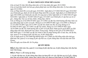 Quyết định 23/2009/QĐ-UBND mức thu, quản lý sử dụng lệ phí cấp bản sao, chứng thực trên địa bàn tỉnh Tiền Giang