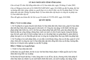 Quyết định 15/2009/QĐ-UBND chức năng nhiệm vụ quyền hạn Sở Tư pháp Vĩnh Long