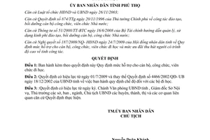 Quyết định 2641/2009/QĐ-UBND mức hỗ trợ cho cán bộ công chức viên chức đi học Phú Thọ