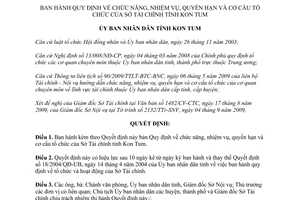Quyết định 52/2009/QĐ-UBND chức năng nhiệm vụ quyền hạn cơ cấu tổ chức Sở Tài chính Kon Tum