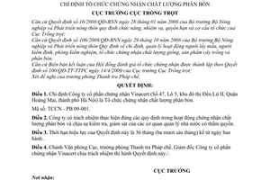 Quyết định 342/QĐ-TT-TTPC chỉ định Tổ chức chứng nhận chất lượng phân bón