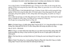 Quyết định 343/QĐ-TT-TTPC chỉ định Tổ chức chứng nhận chất lượng sản phẩm cây trồng