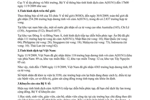 Thông báo 1712/TB-DPMT tình hình dịch cúm A H1N1