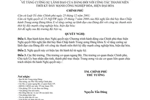 Nghị quyết 45/NQ-CP thực hiện NQ Hội nghị lần 7 Ban Chấp hành Trung ương Đảng tăng cường lãnh đạo với công tác thanh niên thời kỳ đẩy mạnh CNH - HĐH