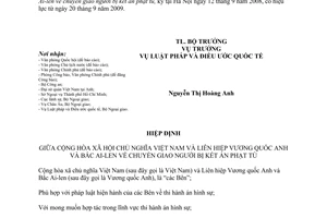 Hiệp định chuyển giao người bị kết án phạt tù giữa Việt Nam Vương quốc Anh