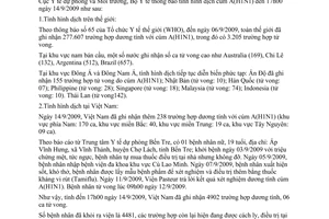 Thông báo 1726/TB-DPMT tình hình dịch cúm A H1N1
