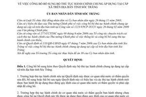 Quyết định 219/QĐ-UBND công bố bổ sung bộ thủ tục hành chính