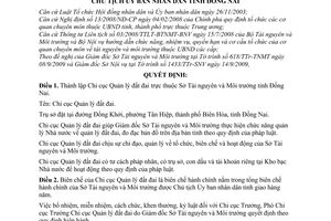 Quyết định 2600/QĐ-UBND  thành lập Chi cục Quản lý đất đai