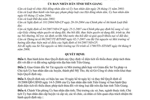 Quyết định 24/2009/QĐ-UBND diện tích tối thiểu được phép tách thửa đất ở đất nông nghiệp trên địa bàn tỉnh Tiền Giang