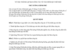 Quyết định 1450/QĐ-TTg thành lập ban công tác tài chính quy mô nhỏ