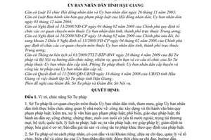 Quyết định 29/2009/QĐ-UBND chức năng, nhiệm vụ, quyền hạn cơ cấu tổ chức bộ máy Sở Tư pháp tỉnh Hậu Giang