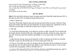 Quyết định 1447/QĐ-TTg phê duyệt điều chỉnh quy hoạch xây dựng vùng Nam Thanh Bắc Nghệ đến 2025 tầm nhìn sau 2025