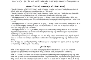 Quyết định 2019/QĐ-BKHCN tổ chức, cá nhân trúng tuyển chủ trì nhiệm vụ khoa học công nghệ độc lập cấp nhà nước kế hoạch năm 2010