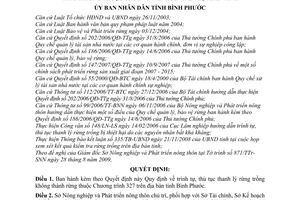 Quyết định 43/2009/QĐ-UBND trình tự, thủ tục thanh lý rừng trồng không thành rừng Chương trình 327 trên địa bàn tỉnh Bình Phước