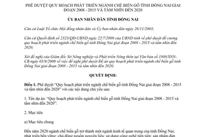 Quyết định 2662/QĐ-UBND 2009 Quy hoạch phát triển ngành chế biến gỗ Đồng Nai 2008 2015 tầm nhìn 2020