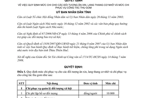 Quyết định 1989/QĐ-UBND 2009 chi phục vụ người ăn xin lang thang cơ nhỡ Huế