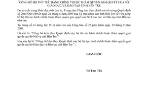 Quyết định 63/QĐĐC-TTCB đính chính Quyết định 2015/QĐ-UBND công bố bộ thủ tục