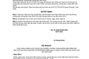Quyết định 69/2009/QĐ-UBND  kế hoạch thực hiện chiến lược quốc gia phòng, chống tham nhũng đến  2020