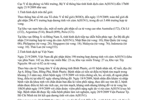 Thông báo 1785/TB-DPMT tình hình dịch cúm A(H1N1)