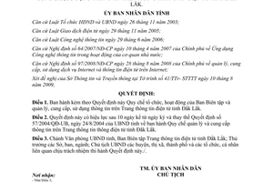 Quyết định 29/2009/QĐ-UBND hoạt động Ban Biên tập sử dụng thông tin trang thông tin điện tử Đắk Lắk