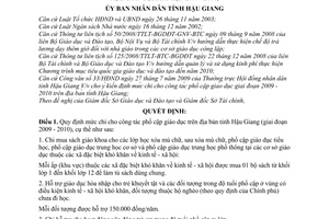 Quyết định 31/2009/QĐ-UBND  mức chi cho công tác phổ cập giáo dục trên địa bàn tỉnh Hậu Giang (giai đoạn 2009 - 2010)