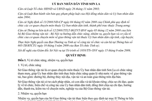 Quyết định 36/2009/QĐ-UBND chức năng nhiệm vụ quyền hạn cơ cấu Sở GTVT Sơn La