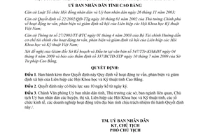 Quyết định 2175/2009/QĐ-UBND hoạt động Liên hiệp Hội khoa học Kỹ thuật Cao Bằng