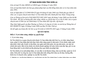 Quyết định 38/2009/QĐ-UBND chức năng nhiệm vụ quyền hạn Sở Tài chính Sơn La