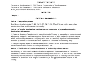 Decree No. 78/2009/ND-CP, detailing and guiding a number of articles of the Law on Vietnamese Nationality