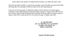 Thông báo 07/2009/TB-LPQT ngày điều ước quốc tế nhiều bên có hiệu lực Việt Nam