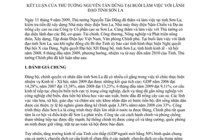 Thông báo 301/TB-VPCP  kết luận của Thủ tướng Nguyễn Tấn Dũng tại buổi làm việc  lãnh đạo tỉnh Sơn La