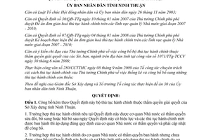 Quyết định 293/QĐ-UBND năm 2009 công bố bổ sung TTHC của Sở Xây dựng Ninh Thuận