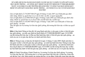 Thông tư 25/2009/TT-BGDĐT sửa đổi, bổ sung Danh sách đơn vị chủ quản và đơn vị liên kết giáo dục quốc phòng - an ninh