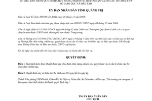 Quyết định19/2009/QĐ-UBND chức năng nhiệm vụ quyền hạn cơ cấu  Sở GD&ĐT