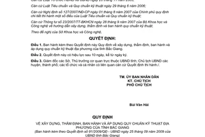 Quyết định 91/2009/QĐ-UBND ban hành quy chuẩn kỹ thuật địa phương Bắc Giang