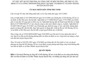 Quyết định 1811/QĐ-UBND bồi thường hỗ trợ tái định cư đường dẫn Khu tái định cư Dân Thành Trà Vinh